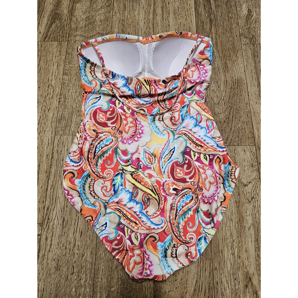 Lauren Ralph Lauren Sunrise Paisley Ruched Swimsuit Sz 8 Removable Halter Strap - Picture 2 of 6